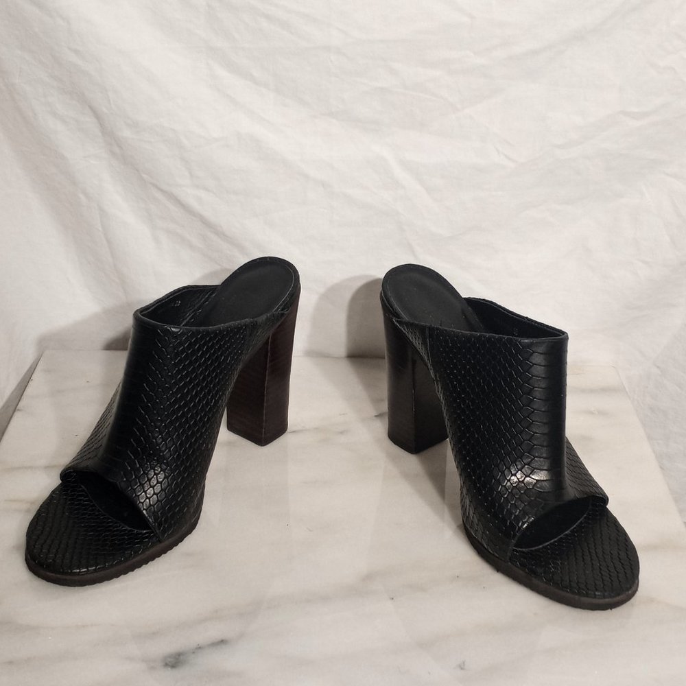 Tibi Womens Black Laser Cut Open Toe Wood Stacked Block Heel Mules 38 - Picture 3 of 8
